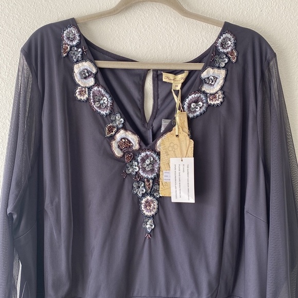 Frock and Frill beaded v neck mesh mini Wedding Guest Dress - Picture 3 of 12